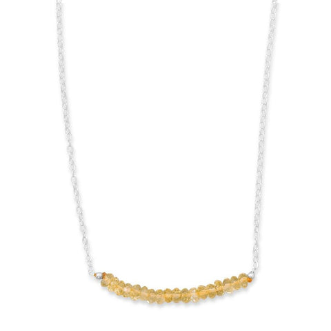 Sterling Silver with Citrine Bead Bar Necklace - Adjustable Length