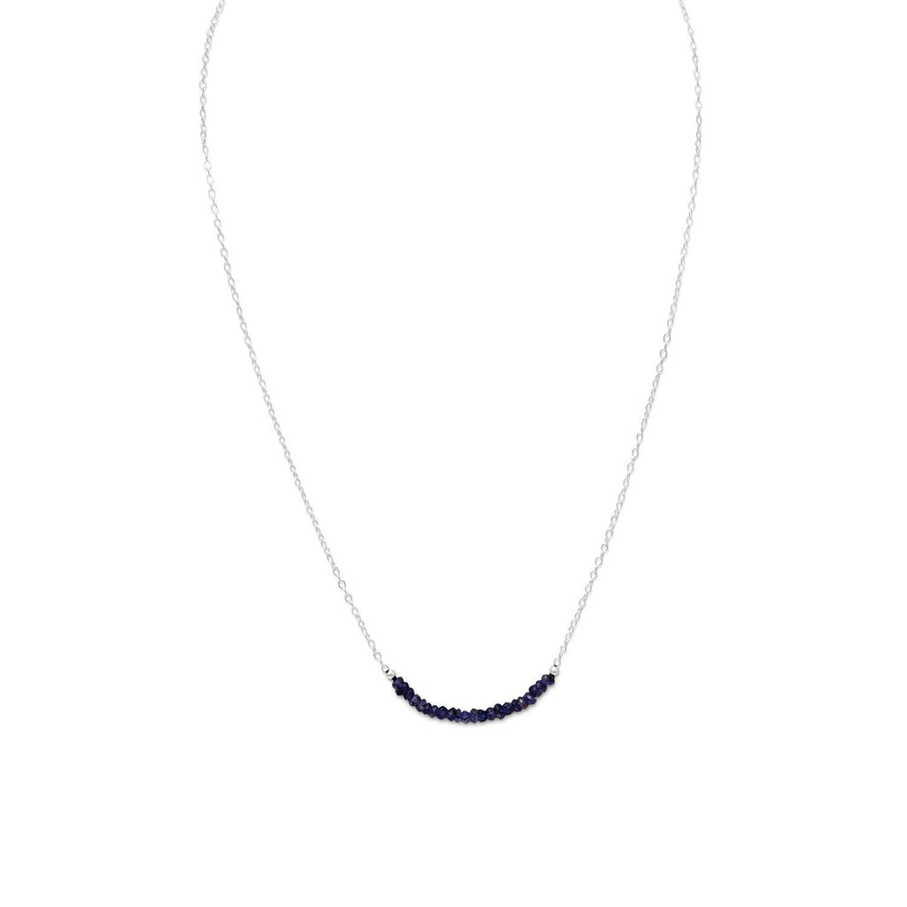 Sterling Silver with Blue Corundum Bar Necklace - Adjustable Length