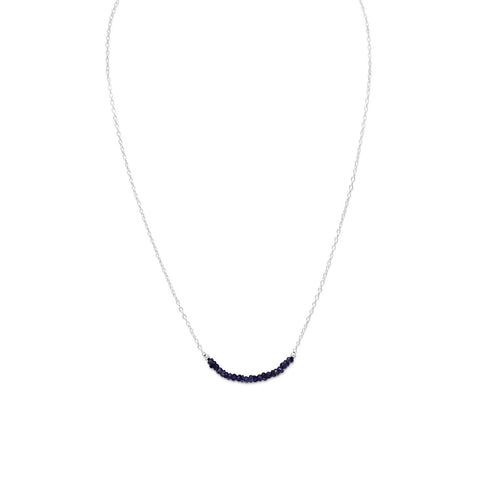 Sterling Silver with Blue Corundum Bar Necklace - Adjustable Length