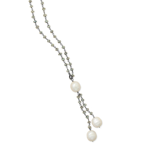 Labradorite Bead Necklace with Cultured Freshwater Pearls