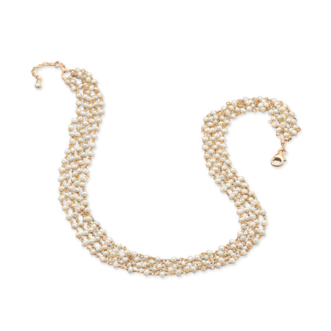 White Cultured Freshwater Pearl Necklace Multilayer 5-strand Gold-plated