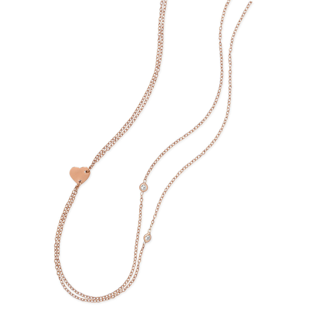 Double-strand Rose Gold-plated Heart Necklace with Cubic Zirconia Accents