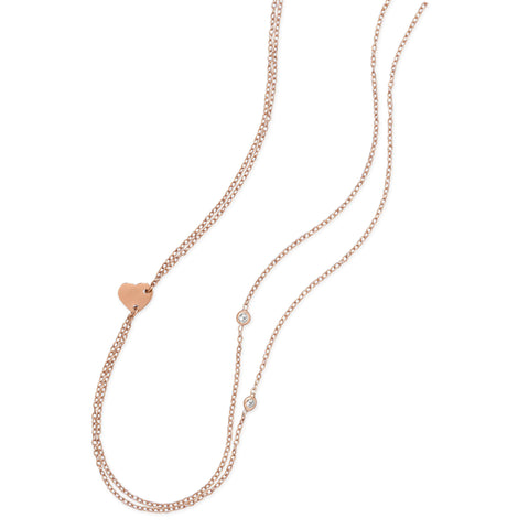 Double-strand Rose Gold-plated Heart Necklace with Cubic Zirconia Accents