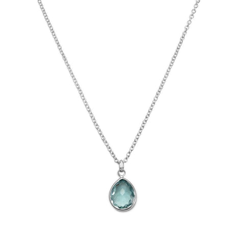 Rhodium on Sterling Silver Freeform Faceted Hydro Quartz Glass Necklace