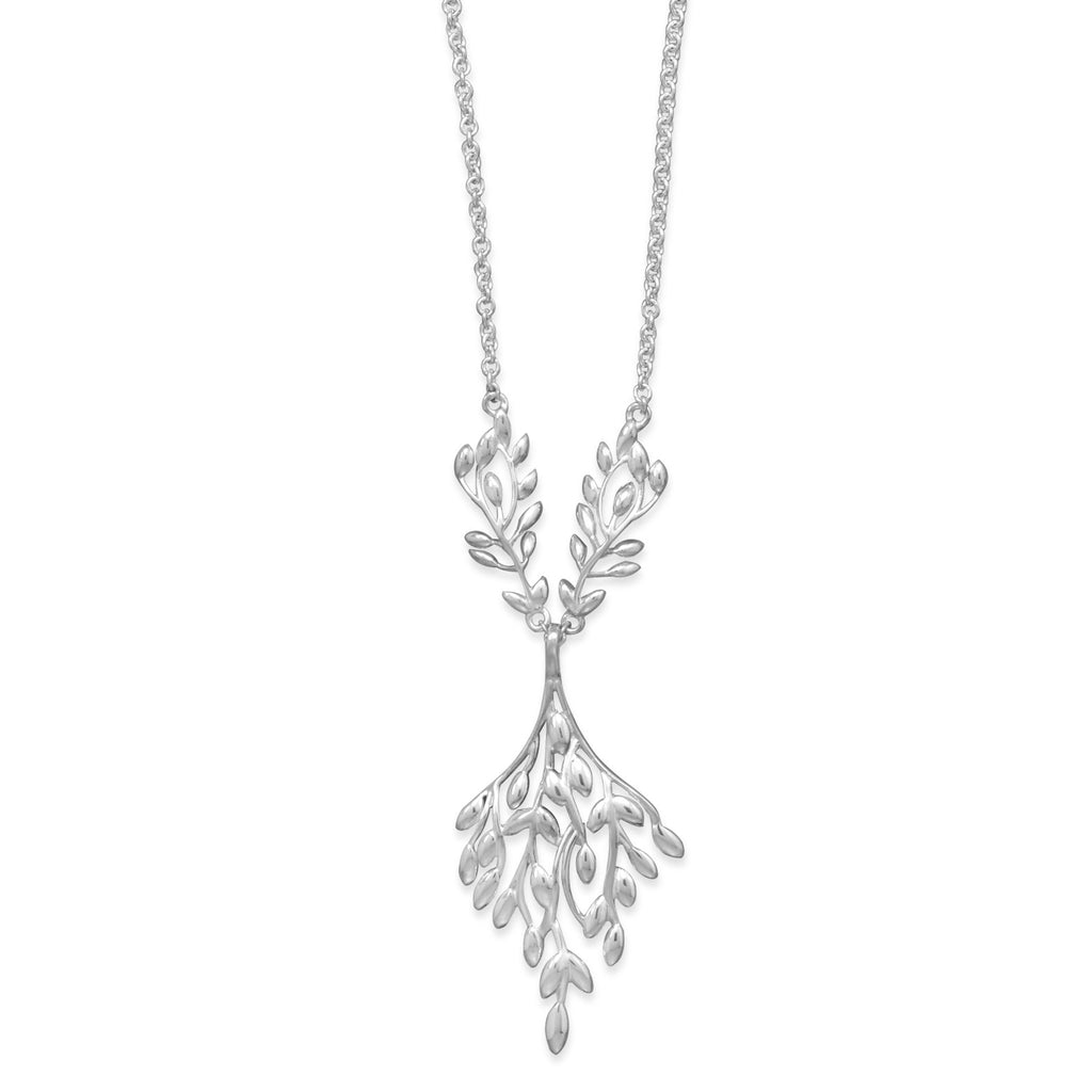 Leaf Vine Design Y Necklace Sterling Silver Diamond Shape