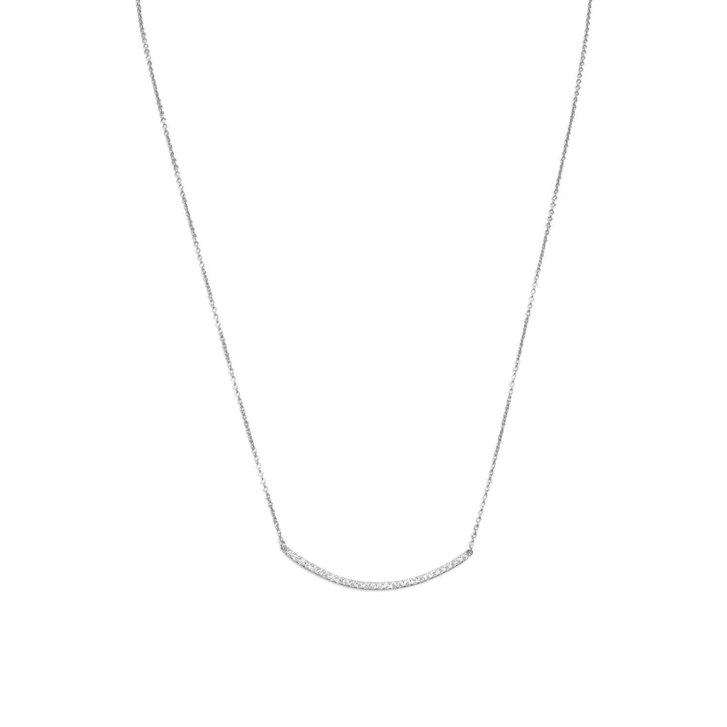 Curved Bar Necklace with Cubic Zirconia Adjustable Length Nontarnish