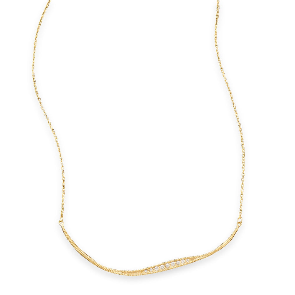 Curved Bar Necklace with Cubic Zirconia Gold-plated Sterling Silver