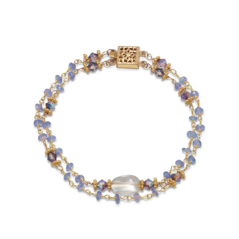 Tanzanite, Citrine and Crystal Two Strand Bracelet Gold on Sterling Silver