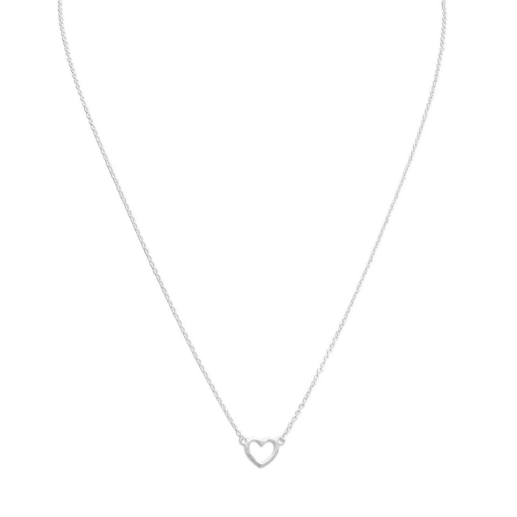Heart Necklace Matte Finish Sterling Silver Adjustable