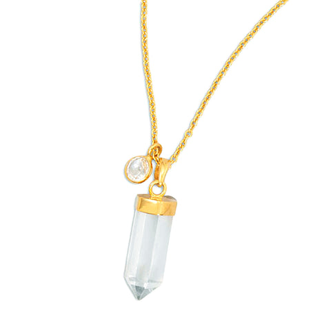 Quartz Crystal and Charm Drop Necklace Gold-plated Sterling Silver