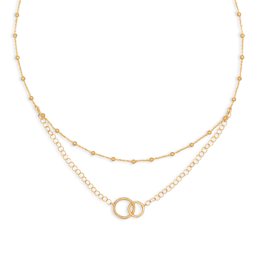 Double Layer Interlocking Rings Necklace Gold-plated Sterling Silver