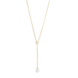 Lariat Y-Style Necklace Gold-plated with Cubic Zirconia and Imitation Pearl Drop