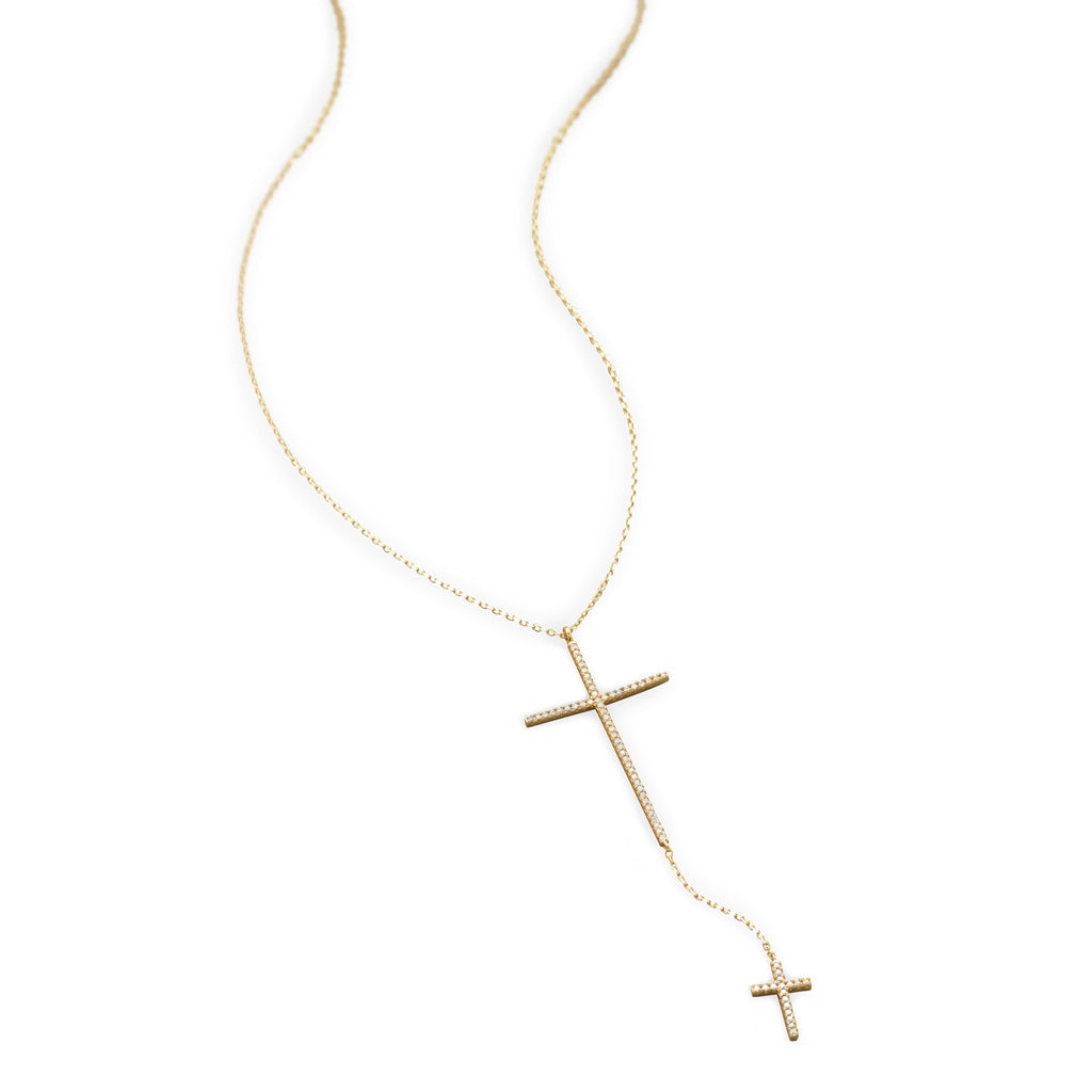 Double Cross Necklace Gold-plated Sterling Silver with Cubic Zirconia Accents