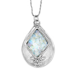 Roman Glass Necklace Teardrop Shape with Diamond-shape Inset Sterling Silver