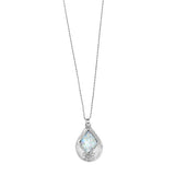 Roman Glass Necklace Teardrop Shape with Diamond-shape Inset Sterling Silver
