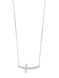 Sideways Cross Necklace with Genuine Diamonds Rhodium on Sterling Silver - Nontarnish