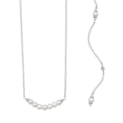 Long Back Drop Bridal Necklace with Cultured Freshwater Pearls Sterling Silver