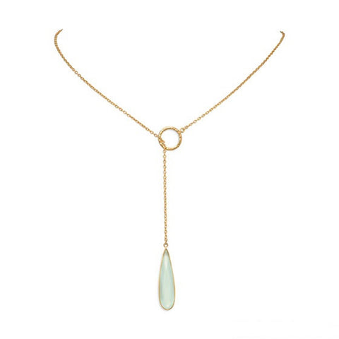 Blue Dyed Chalcedony Pendant Lariat Necklace Gold-plated Sterling Silver