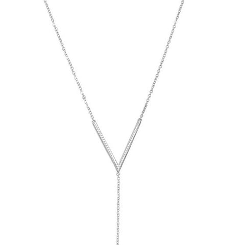 Y Style Necklace with V Bar and Cubic Zirconia