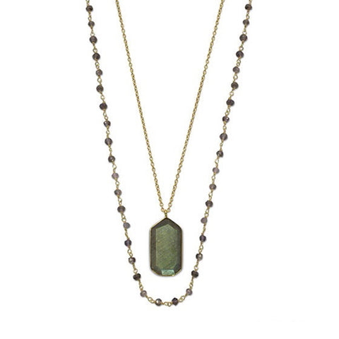 Iolite Bead and Labradorite Pendant Necklace Gold-plated Sterling Silver