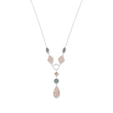 Rose Quartz and Aquamarine Y-style Necklace Sterling Silver