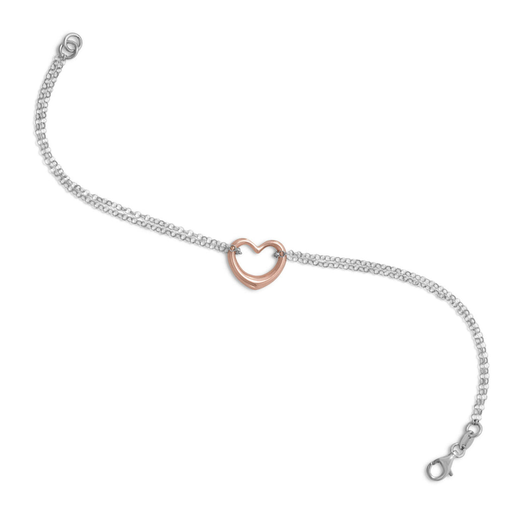 Heart Bracelet Two Tone Rose Gold-plated with Two Strands