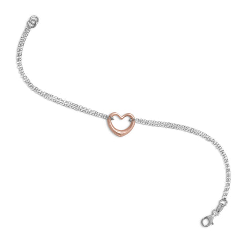 Heart Bracelet Two Tone Rose Gold-plated with Two Strands