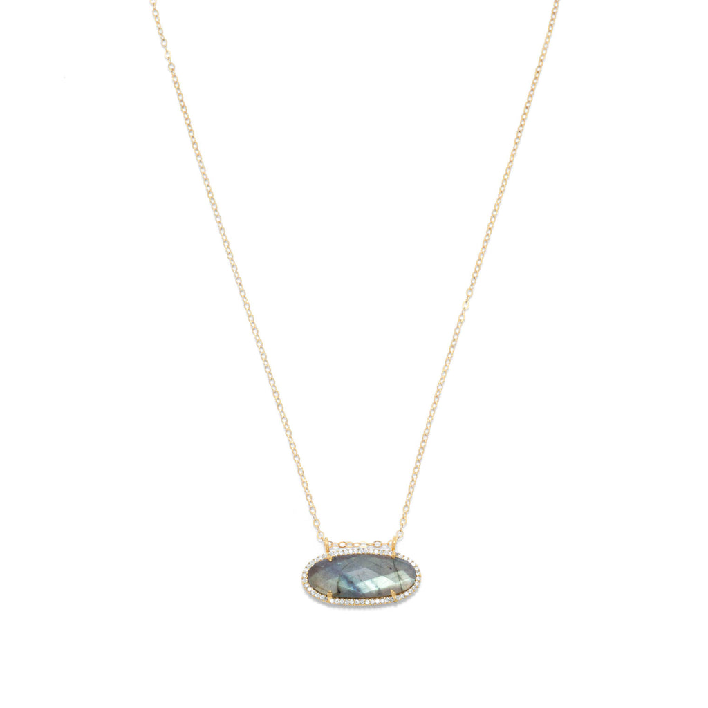 Labradorite Necklace Gold-plated Sterling Silver with Cubic Zirconia Halo