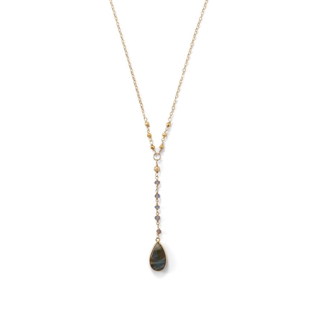 Labradorite Necklace Gold-plated Y-style with Teadrop Pendant