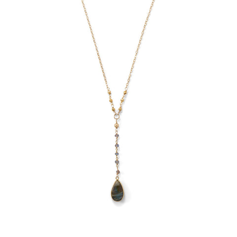 Labradorite Necklace Gold-plated Y-style with Teadrop Pendant