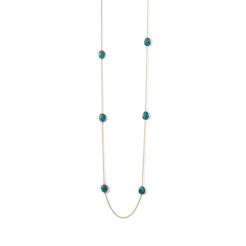 Copper Infused Turquoise Station Necklace Gold-plated Silver