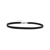 Choker Necklace Black Leather and Sterling Silver - Adjustable Length