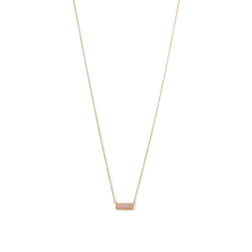 Synthetic Pink Opal Bar Necklace Gold-plated Sterling Silver Adjustable Length