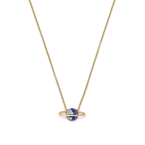 Planet Saturn Necklace Gold-plated Sterling Silver with Cubic Zirconia