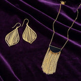 Gold-plated Sterling Silver Fringe Chain Leaf Earrings