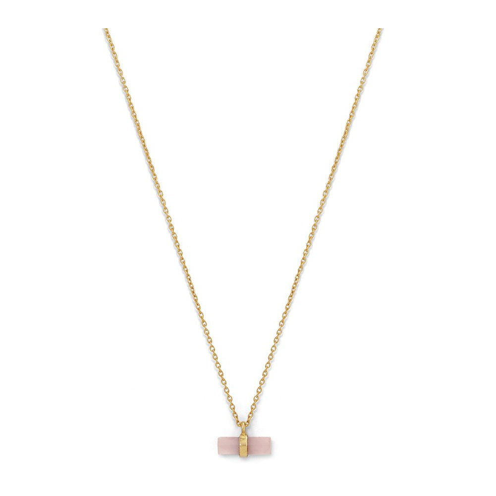 Dyed Rose Quartz Necklace with Pencil Cut Stone Gold-plated Sterling Silver