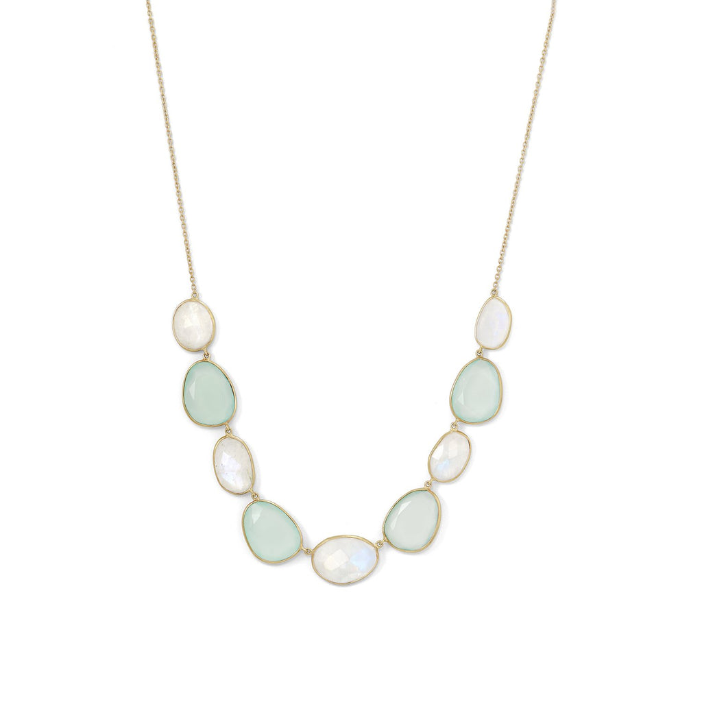 Rainbow Moonstone and Green Chalcedony Necklace Gold-plated Sterling Silver