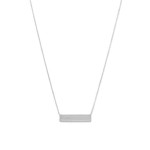 Bar Necklace Rhodium on Sterling Silver with Line of Cubic Zirconia