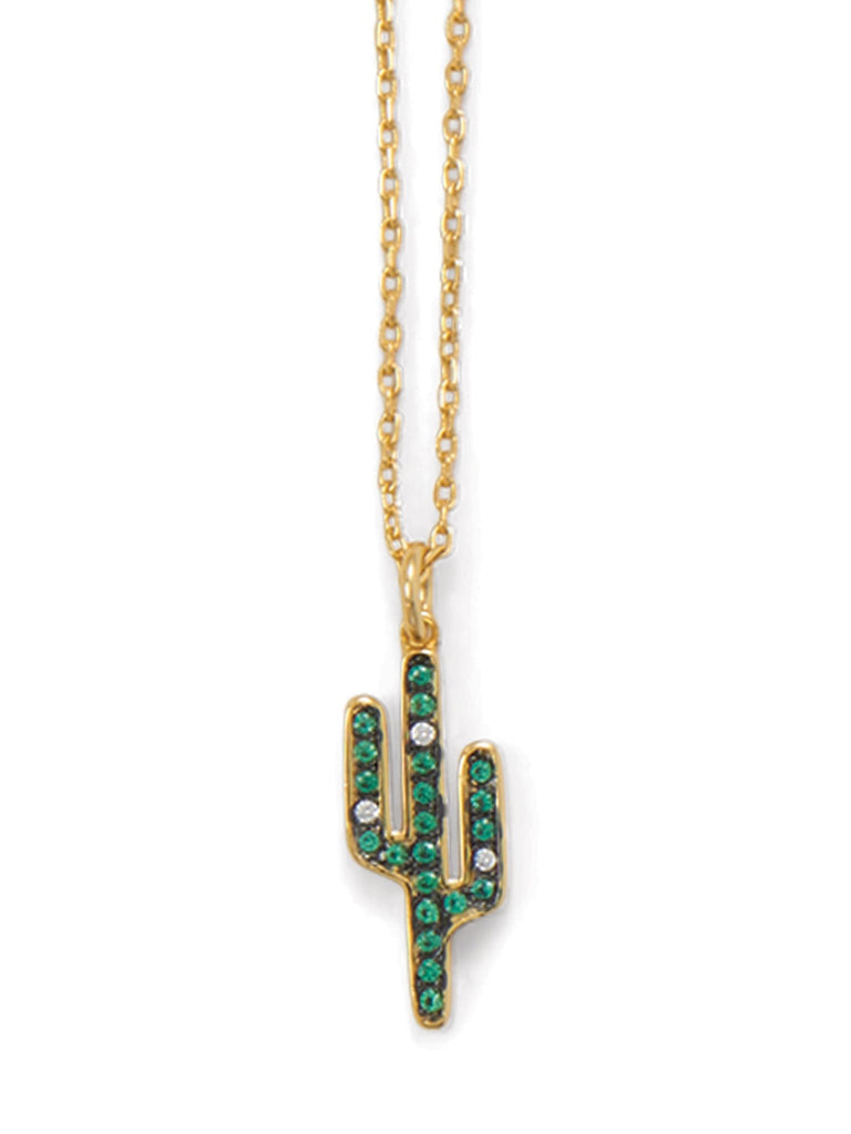 Saguaro Cactus Necklace with Cubic Zirconia Gold-plated Sterling Silver