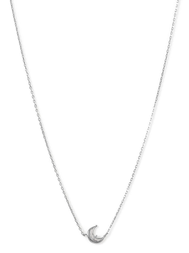 Crescent Moon Necklace with Cubic Zirconia Rhodium-plated Sterling Silver