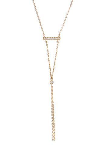 Gold-plated Sterling Silver Bar Y Drop Necklace with Cubic Zirconia Adjustable