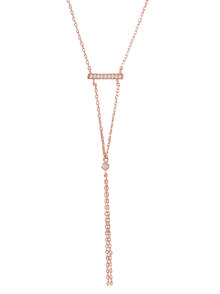 Rose Gold-plated Sterling Silver Bar Y Drop Necklace with Cubic Zirconia