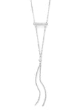 Rhodium-plated Sterling Silver Bar Y Drop Necklace with Cubic Zirconia Adjustable