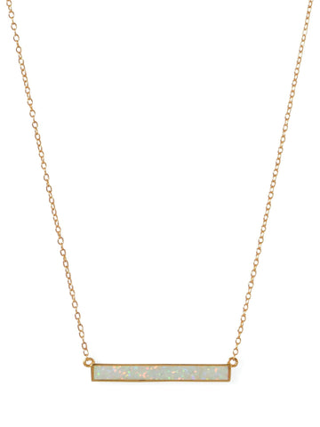 Synthetic White Opal Bar Necklace Gold-plated Sterling Silver Adjustable