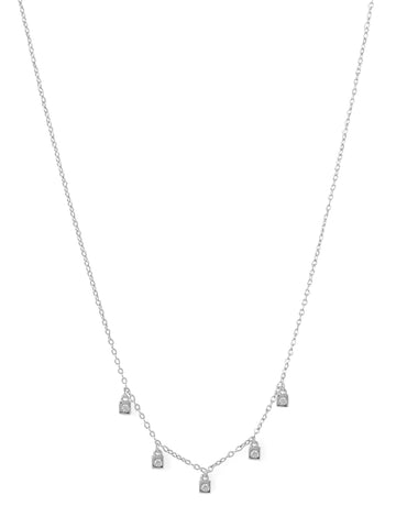 Cubic Zirconia Charm Drop Necklace Rhodium on Sterling Silver - Nontarnish