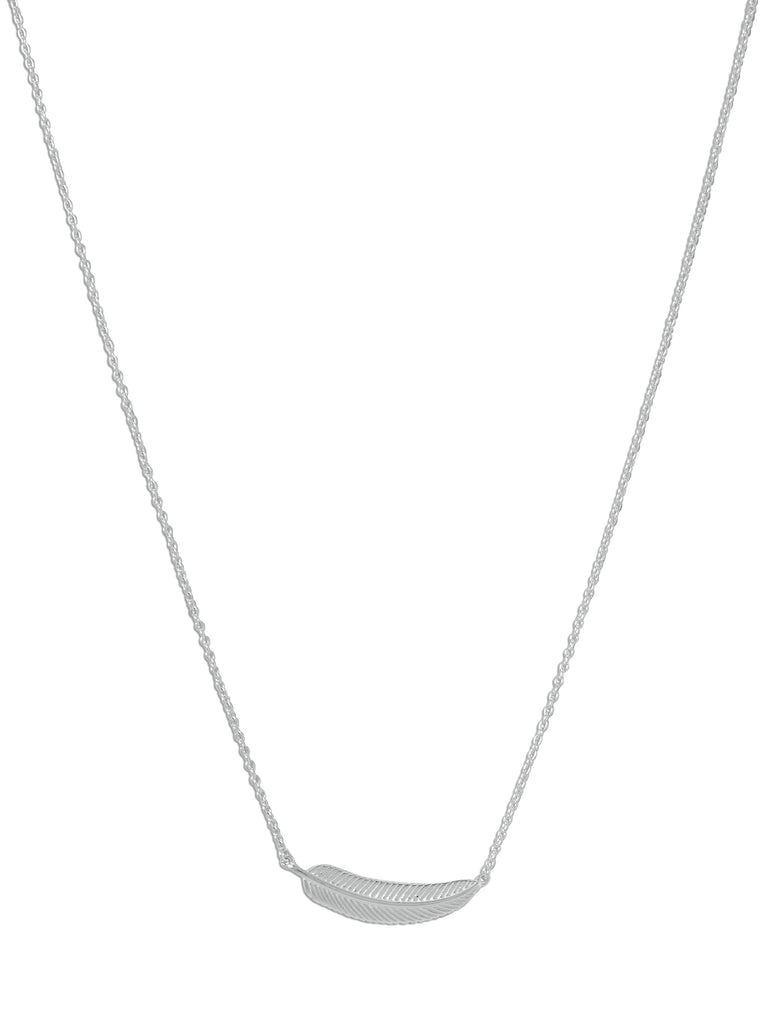 Small Sideways Feather Necklace Rhodium-plated Sterling Silver Adjustable