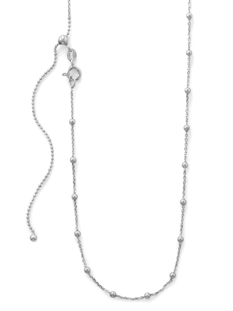 Satellite Saturn Adjustable Bead Chain Necklace Rhodium on Sterling Silver