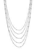 Layered Five Strand Necklace Rhodium on Sterling Silver Satellite Chain Bead