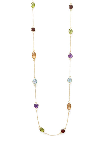 Long 25-inch Necklace with Citrine, Garnet, Peridot, Amethyst and Blue Topaz