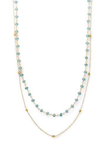 Double Strand Necklace with Apatite and Satellite Bead Stations Gold-plated